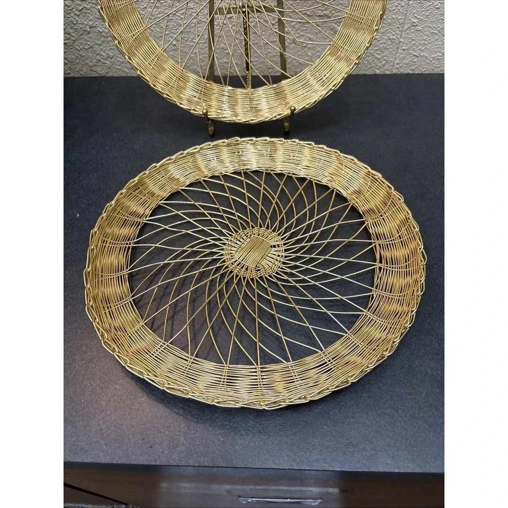 2 Gold Woven Wire Baskets 11